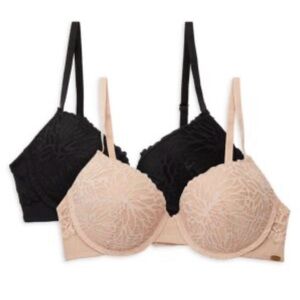 BCBGMaxAzria Womens Black Biege Lace Bras 2 Pack Adjustable Strap Underwire 34B